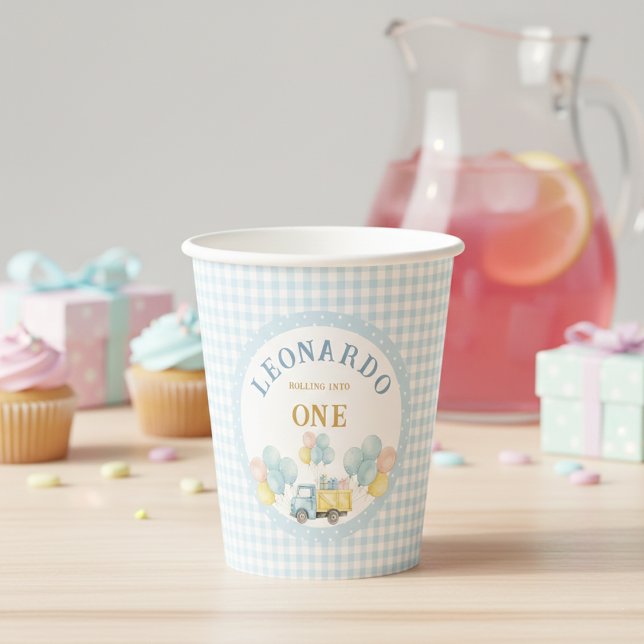 Dump Truck First Birthday Boy Pappbecher (Von Creator hochgeladen)