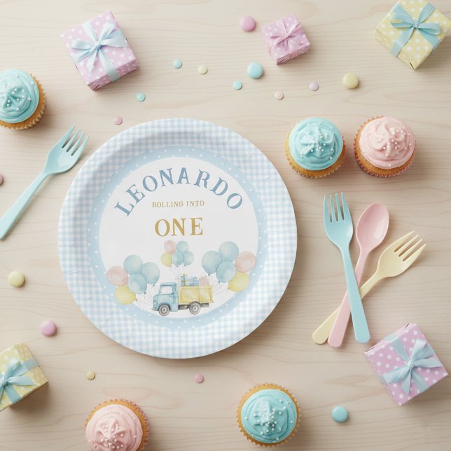 Dump Truck First Birthday Boy Pappteller (Von Creator hochgeladen)