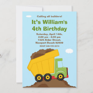Dump Truck Geburtstagsparty Einladung