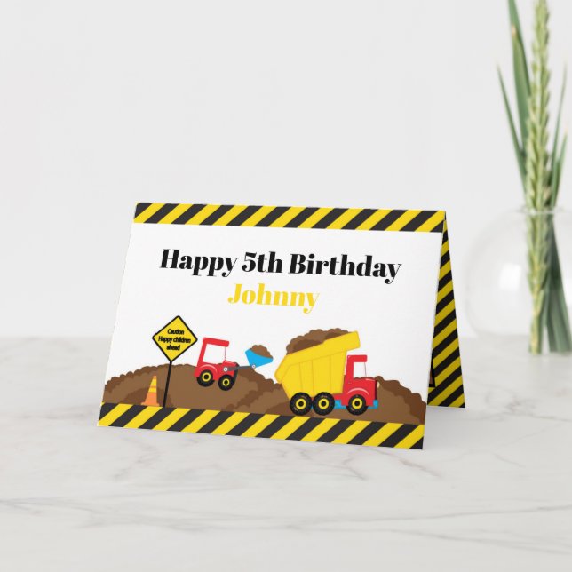 Dump Truck und Digger Geburtstag Karte (Vorderseite)