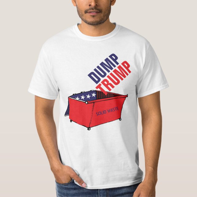 Dump-Trumpf-roter, weißer u. blauer Müllcontainer T-Shirt (Vorderseite)