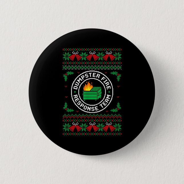 Dumpster Fire Resnse Team Ugly Christmas Sweater X Button (Vorderseite)