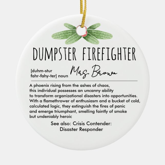 Dumpster Firefighter Funny Definition Individuelle Keramik Ornament (Vorne)
