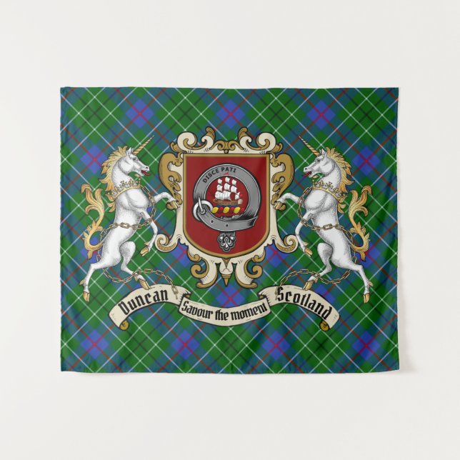 Duncan Clan Abzeichen & Unicorns w/Tartan Wandteppich (Vorderseite (Horizontal))
