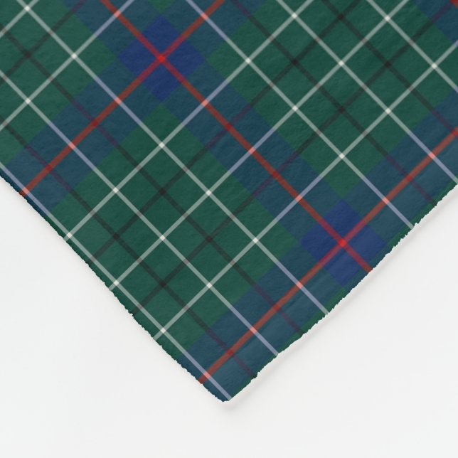 Duncan Clan Green und Royal Blue Tartan Fleecedecke (Ecke)