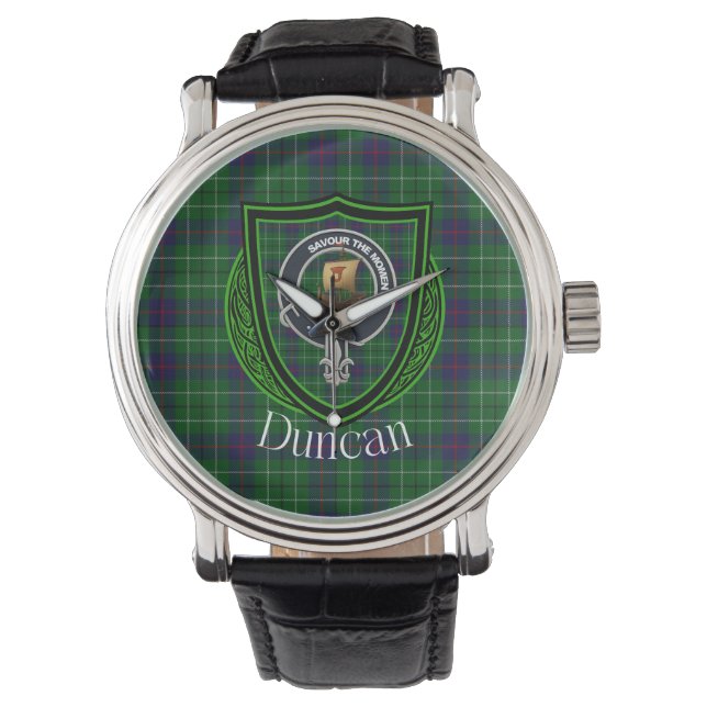 Duncan Scottish Clan Tartan and Crest Armbanduhr (Vorderseite)