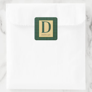 Duncan-Tartan Monogramm D Quadratischer Aufkleber