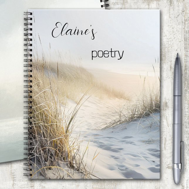 Dune Grass Beach Poetry Notizbuch (Poetry dream notebook featuring an image of grass on dunes at the beach in a soft sunlight)