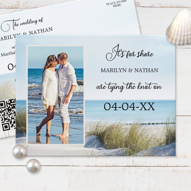 Dünen und Beach Foto QR Save the Date Postkarte (Von Creator hochgeladen)
