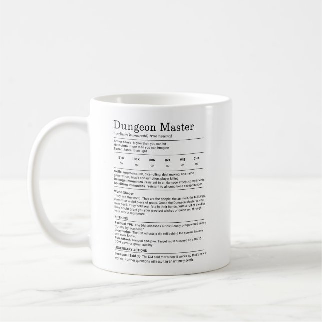Dungeon Master Stat Block Kaffeetasse (Links)