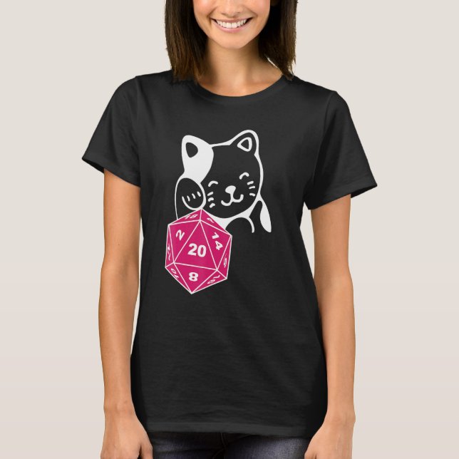 Dungeon Meowster D20 Dice Board Spielstift & Papie T-Shirt (Vorderseite)