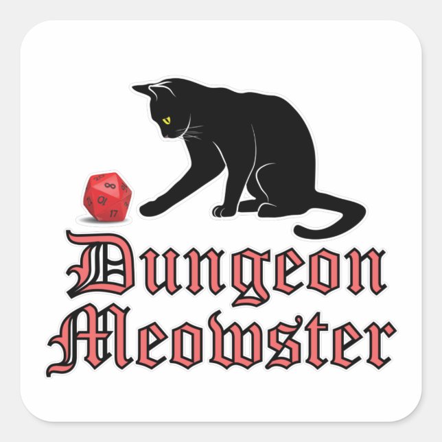 Dungeon Meowster Funny RPG Cat with Dice Quadratischer Aufkleber (Vorderseite)