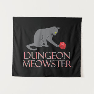 Dungeon Meowster Funny RPG Cat with Dice Wandteppich