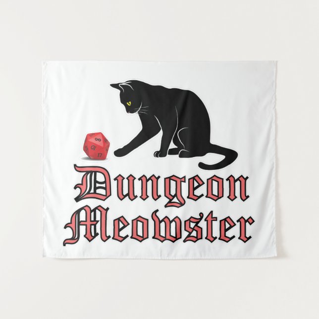 Dungeon Meowster Funny RPG Cat with Dice Wandteppich (Vorderseite (Horizontal))