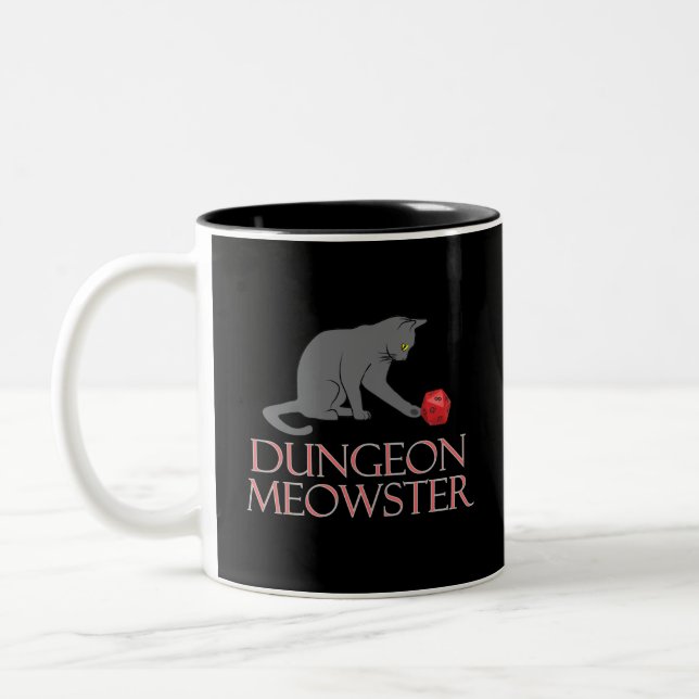 Dungeon Meowster Funny RPG Cat with Dice Zweifarbige Tasse (Links)
