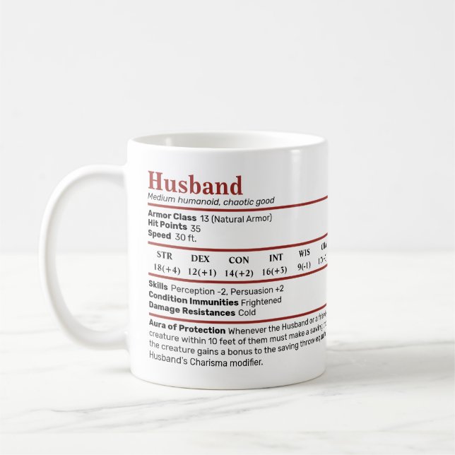 Dungeons & Dragons Husband Stat Block Tasse (Links)