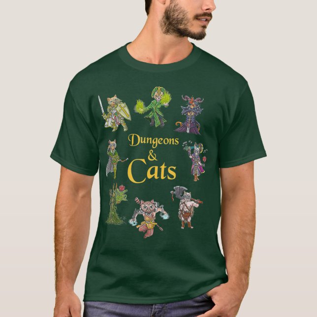 Dungeons und Katzen Funny Niedlich Tabletop Gaming T-Shirt (Vorderseite)