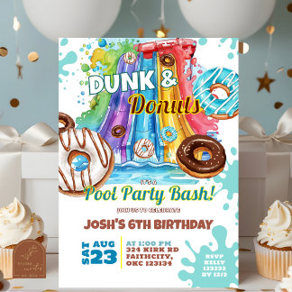 Dunk und Donut Waterslide Pool Party Geburtstag Einladung