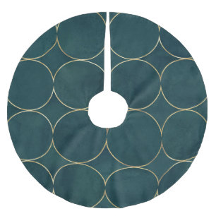 Dunkel Aquamarin, Gold umkreist Wasserfarbe. Polyester Weihnachtsbaumdecke