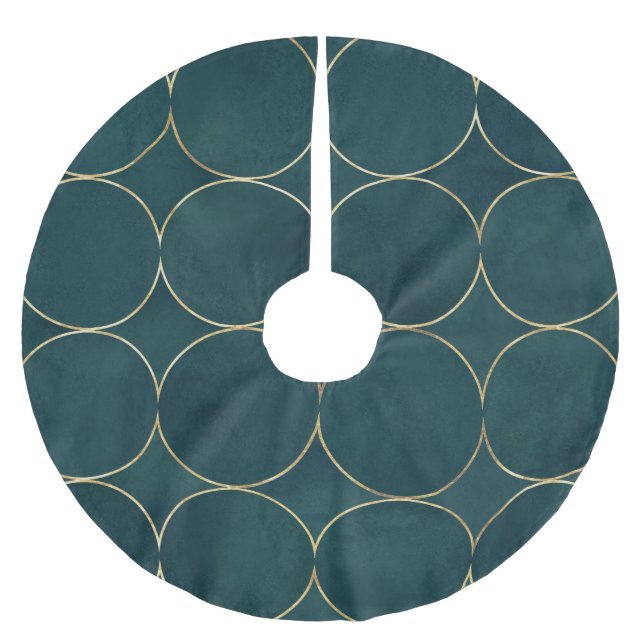 Dunkel Aquamarin, Gold umkreist Wasserfarbe. Polyester Weihnachtsbaumdecke (Vorderseite)