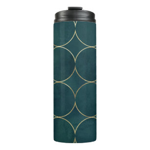 Dunkel Aquamarin, Gold umkreist Wasserfarbe. Thermosbecher