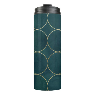 Dunkel Aquamarin, Gold umkreist Wasserfarbe. Thermosbecher