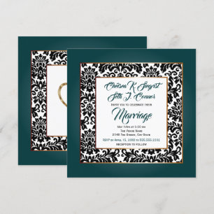 Dunkel Aquamarin grün, weiß und schwarz Einladung