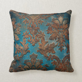 Dunkel Aquamarin und Patina Damask Kissen