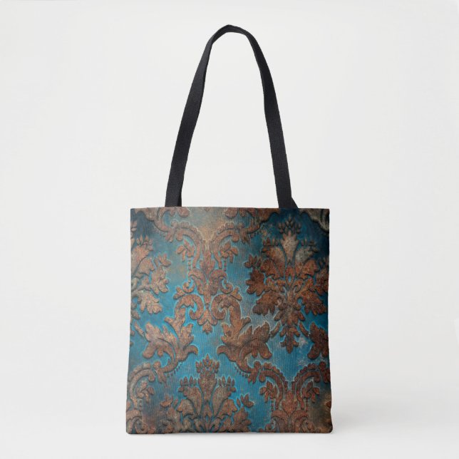 Dunkel Aquamarin und Patina Damask Tasche (Vorderseite)