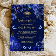 Dunkel Königlichblaue Florale Prinzessin Quinceañe
