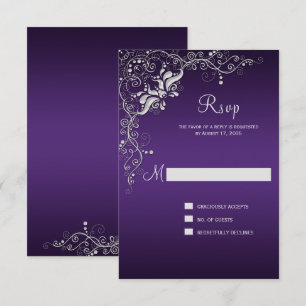 Dunkel Lila mit Verzierten Silver Floral Wirbel UA RSVP Karte