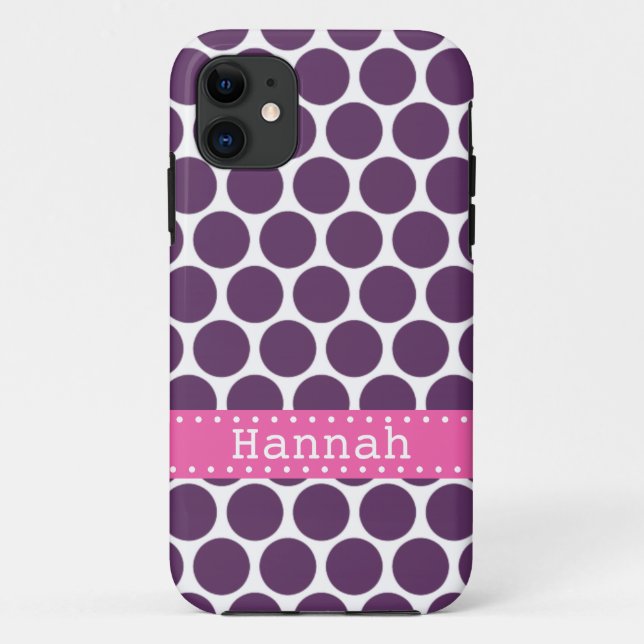 Dunkel Lila Polka Dot Muster Hot Pink Banner Case-Mate iPhone Hülle (Rückseite)