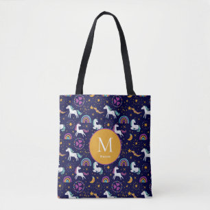 Dunkel Lila, Unikorne und Regenbogen kundenspezifi Tasche