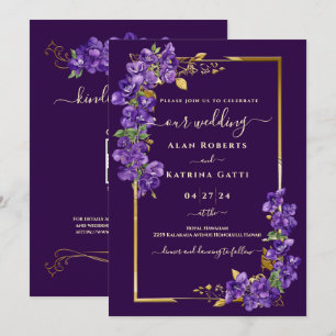 Dunkel Lila Violett Hochzeit RSVP QR Code Gold Rah Einladung