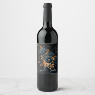 Dunkel Marineblau Gold Rustikal Florale Glamour-Ho Weinetikett