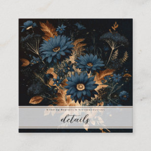 Dunkel Marineblau und Gold Rustikale Florale Glam Quadratische Visitenkarte