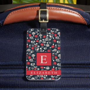 Dunkel marineblaue florale rote graue weiße Blumen Gepäckanhänger