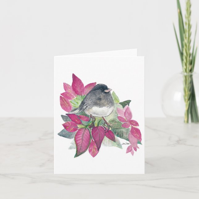 Dunkel-mit Augen Junco Bird-Blume-Karte Karte (Vorderseite)