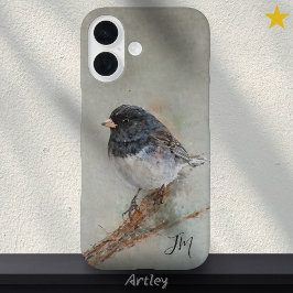 Dunkel-Mit Augen Junco Bird Painting Initials Indi iPhone 16 Hülle