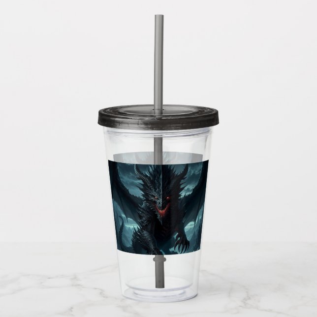 Dunkel, mittelalterlicher Drache Acryltrinkbecher (Vorderseite)
