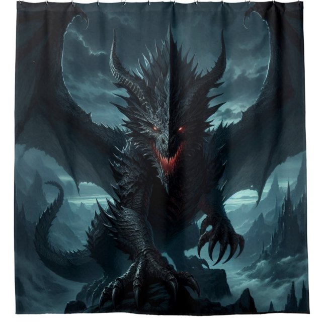 Dunkel, mittelalterlicher Drache Duschvorhang (Vorderseite)