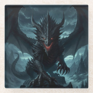 Dunkel, mittelalterlicher Drache Glasuntersetzer
