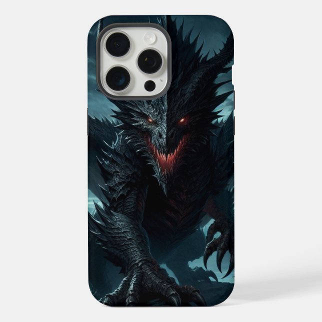 Dunkel, mittelalterlicher Drache iPhone 15 Pro Max Hülle (Rückseite)
