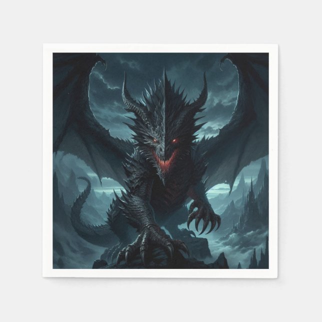 Dunkel, mittelalterlicher Drache Serviette (Vorderseite)