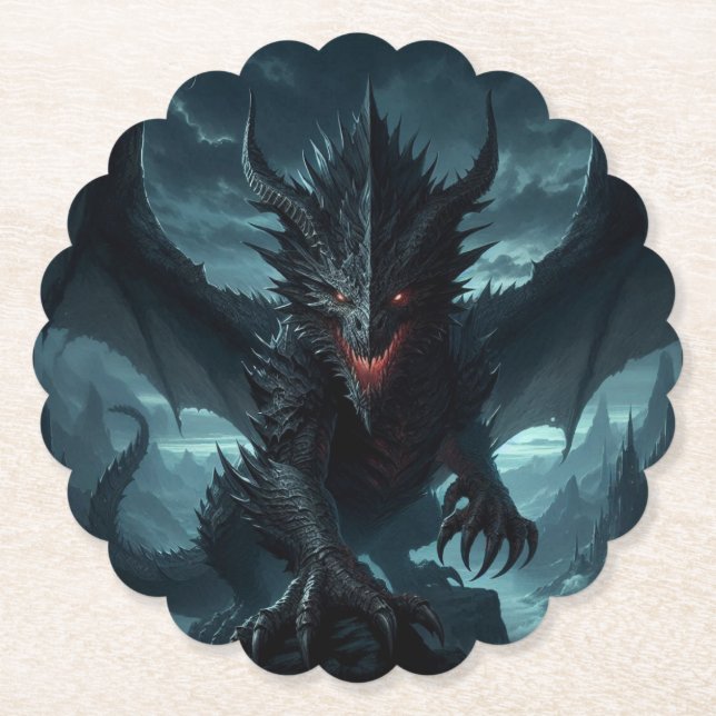 Dunkel, mittelalterlicher Drache Untersetzer (Vorderseite)