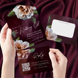 Dunkel + Moody Rustic Floral Wedding QR Code All In One Einladung