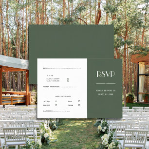 Dunkel Moosgrüne Minimalistische Skandi-Hochzeit RSVP Karte