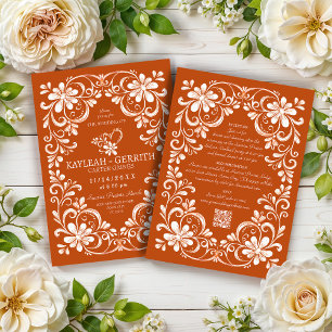 Dunkel-orange shabby chic QR-Hochzeits-Einladung Einladung