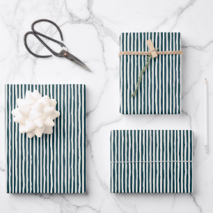 Dunkel Pfauenblau & Elfenbein schräge Streifen Geschenkpapier Set