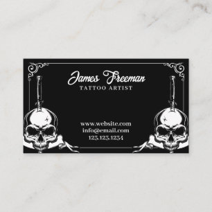 Dunkel Schwarz und Weiße Skulls Knies Tattoo Artis Visitenkarte